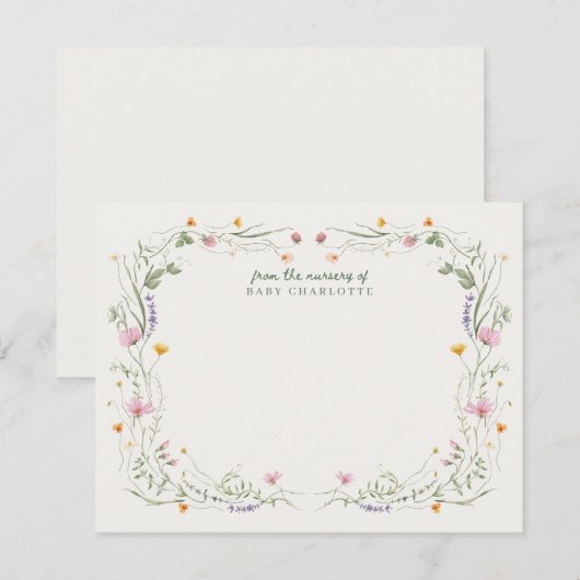 Invitation Baby in Bloom Wildflower Nursery Note Card (Devant / Derrière)