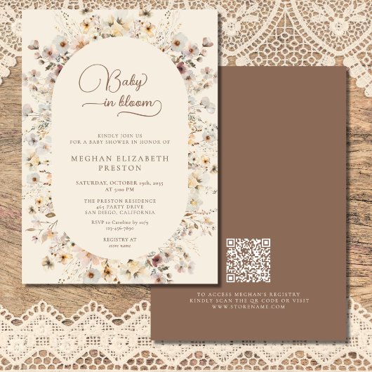 Invitation Baby in Bloom Wildflower QR Code Baby Shower