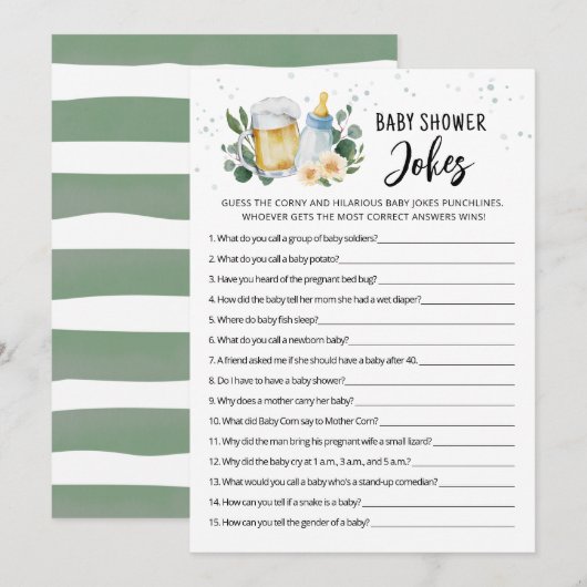 Invitation Baby Is Brewing Baby Shower Jokes Game with Answer (Devant / Derrière)