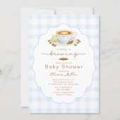 Invitation Baby Is Brewing Blue Coffee Baby Shower Invite (Devant)