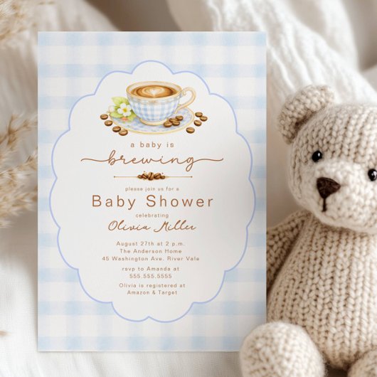 Invitation Baby Is Brewing Blue Coffee Baby Shower Invite