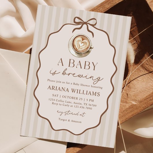 Invitation Baby is Brewing Bow Coffee Bridal Shower