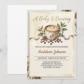 Invitation Baby is Brewing Coffee Baby Shower  (Devant / Derrière)