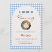 Invitation Baby is Brewing Coffee Baby Shower Blue Gingham  (Devant)