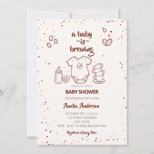 Invitation Baby Is Brewing Coffee Bean Baby Shower (Devant)