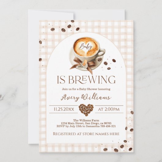 Invitation Baby is Brewing Coffee Bean Theme Baby Shower (Devant)