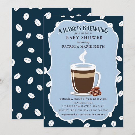 Invitation Baby is Brewing Coffee Gender Neutral Baby Shower (Devant / Derrière)
