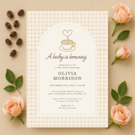 Invitation Baby is Brewing Coffee Gingham Baby Shower