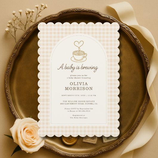 Invitation Baby is Brewing Coffee Gingham Baby Shower