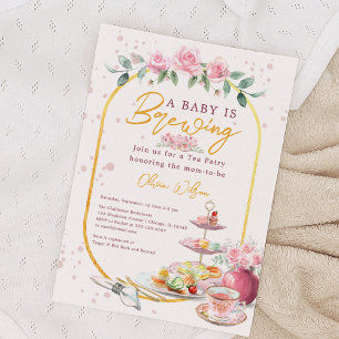 Invitation Baby is Brewing Fête de Bébé au Thé Floral Rose