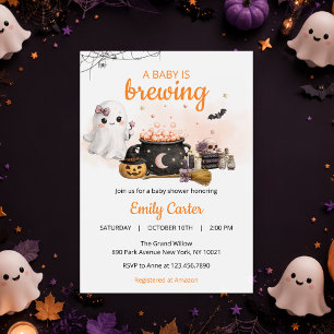 Invitation Baby Is Brewing Halloween Fête Prénatale Orange