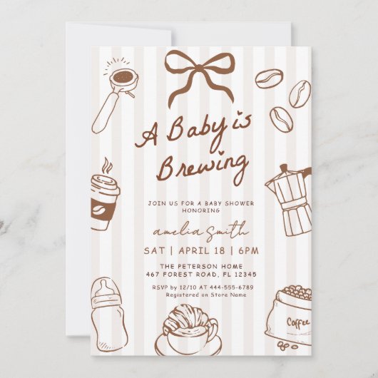Invitation Baby is Brewing Hand Drawn Coffee Baby Shower (Devant)