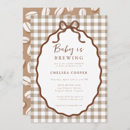 Invitation Baby is Brewing Neutral Baby Shower (Devant / Derrière)