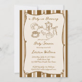 Invitation Baby is brewing retro stripes coffee baby shower (Devant)