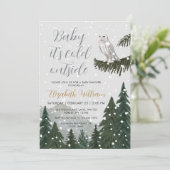 Invitation Baby It’s Cold Outside Snowy Owl Baby Shower (Debout devant)
