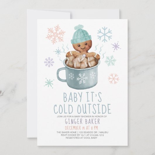 Invitation Baby It's Cold Cookies & Cocoa Boy Baby shower (Devant)
