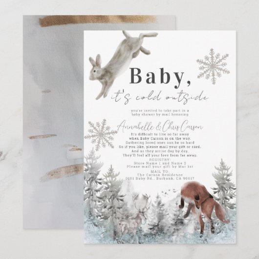 Invitation Baby It's Cold Outside Animals Baby shower par cou (Devant / Derrière)