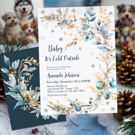 Invitation Baby It's Cold Outside Baby Shower Navy Gold