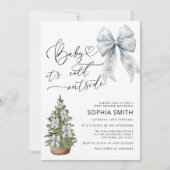 Invitation Baby It's Cold Outside Blue Bow Baby Shower (Devant)