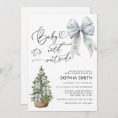 Invitation Baby It's Cold Outside Blue Bow Baby Shower (Devant / Derrière)