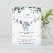 Invitation Baby it's Cold Outside Blue Clothes  Baby Shower  (Debout devant)