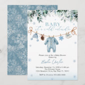 Invitation Baby it's Cold Outside Blue Clothes  Baby Shower  (Devant / Derrière)
