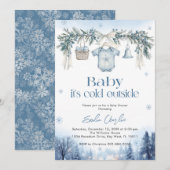 Invitation Baby it's Cold Outside Boy clothesline Baby Shower (Devant / Derrière)
