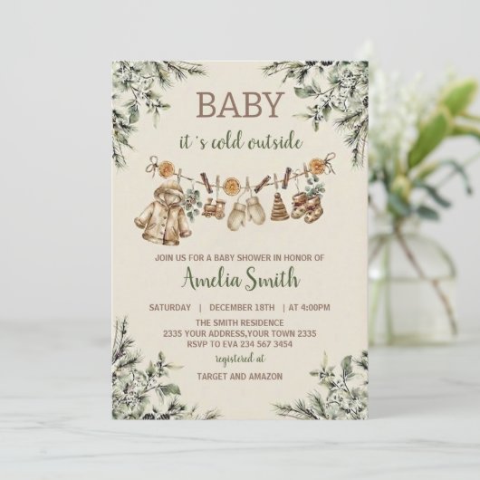 Invitation Baby Its Cold Outside Clothest Line Baby Shower (Debout devant)