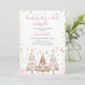 Invitation  Baby it's Cold Outside Pink Bow Baby Shower  (Debout devant)