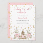Invitation  Baby it's Cold Outside Pink Bow Baby Shower  (Devant / Derrière)