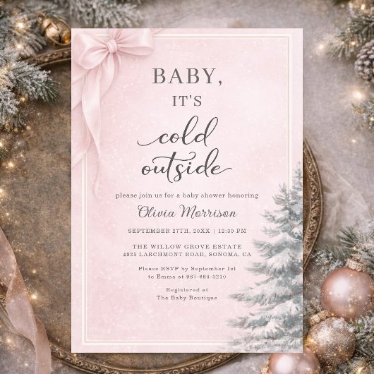 Invitation Baby It's Cold Outside Pink Bow Baby Shower