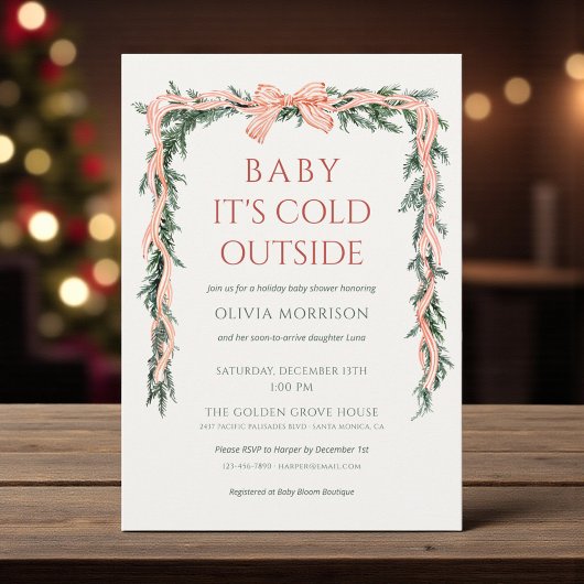 Invitation Baby It's Cold Outside Red Bow Baby Shower