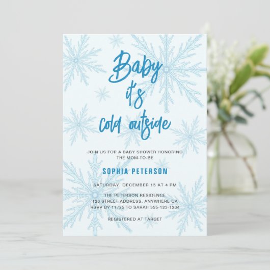 Invitation Baby Its Cold Outside Snowflakes Boy Baby Shower (Debout devant)