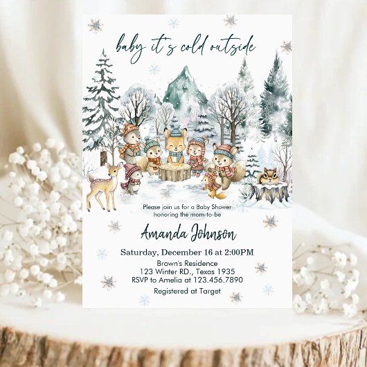 Invitation Baby It's Cold Outside Winter animals Baby Shower