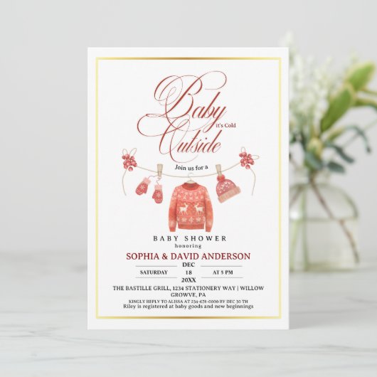 Invitation Baby Its Cold Outside Winter Baby Shower (Debout devant)