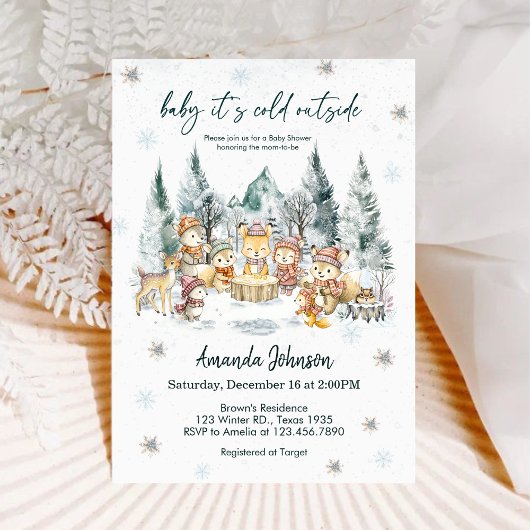 Invitation Baby It's Cold Outside Winter Forest Baby Shower