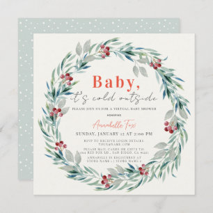 Invitation Baby It's Cold Outside Wreath Baby shower virtuel