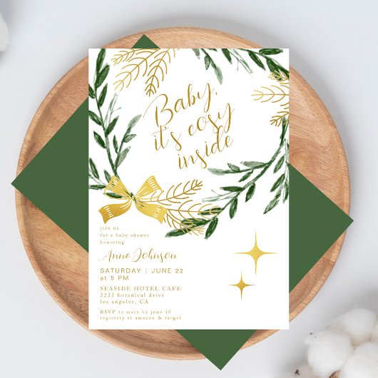 Invitation Baby It's Cosy Inside Winter Botanical Gold Shower