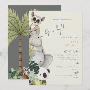 Invitation Baby Jungle Animaux C'est un Baby shower garçon