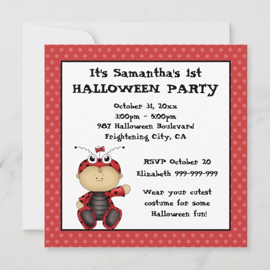 Invitation Baby Ladybug Premier parti d'Halloween (Devant)
