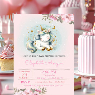 Invitation Baby Licorne Fleurie Baby Shower