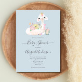 Invitation Baby Llama Fleurs Baby shower bleu blanc