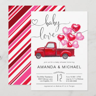 Invitation Baby Love Ballons en forme de cœur avec camion r