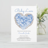 Invitation Baby Love Blue Hearts Rustic Boy Baby shower (Debout devant)