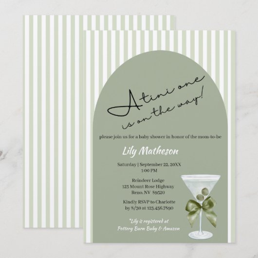 Invitation Baby Martini 'tini-one' Baby Shower (Devant / Derrière)