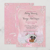 Invitation Baby Mermaid African American Pink Shell Pearls (Devant / Derrière)