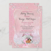 Invitation Baby Mermaid Ethnic Pink Shell Pearls (Devant / Derrière)