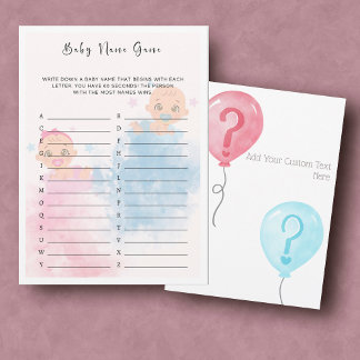 Invitation Baby Name Genre Reveal Party Game Card