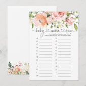 Invitation Baby Name Race Jeu, Floral Rose Baby shower Jeu (Devant / Derrière)