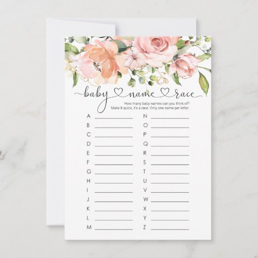 Invitation Baby Name Race Jeu, Floral Rose Baby shower Jeu (Devant)